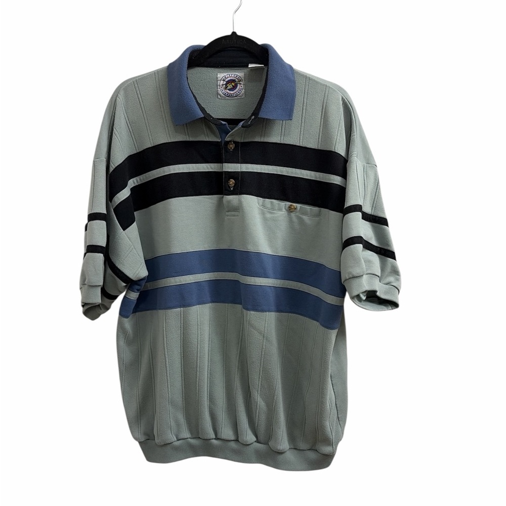 Vintage Men's Polo Shirt - Black, Blue‎ Stripes